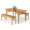 Acacia Wood Patio Picnic Table Set With 2 Benches Umbrella Hole Natural